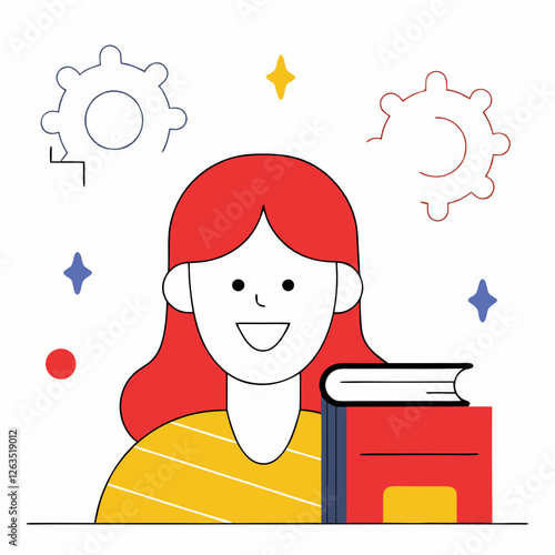 Minimalist illustration of a student carrying books