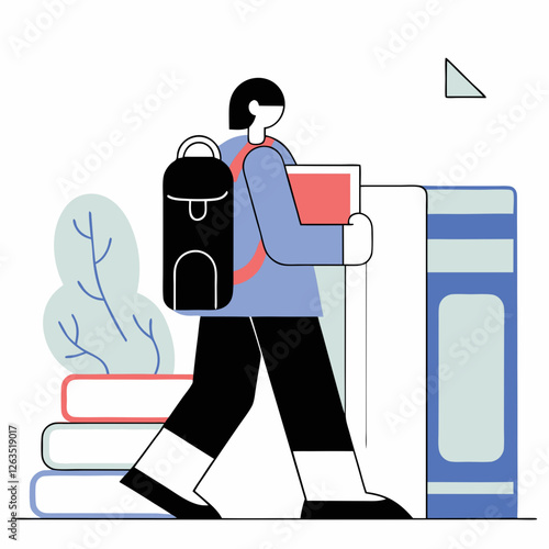 Minimalist illustration of a student carrying books