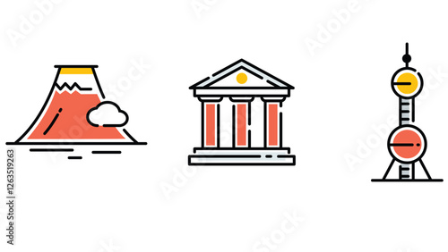 Historical places, ancient and monements around the world vector art