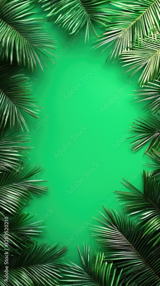 Green palm leaves frame, tropical background, nature design, summer template Green palm leaves frame, tropical background, nature design, summer template