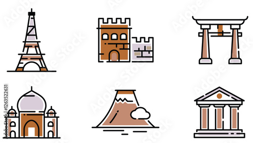 Historical places, ancient and monements around the world vector art