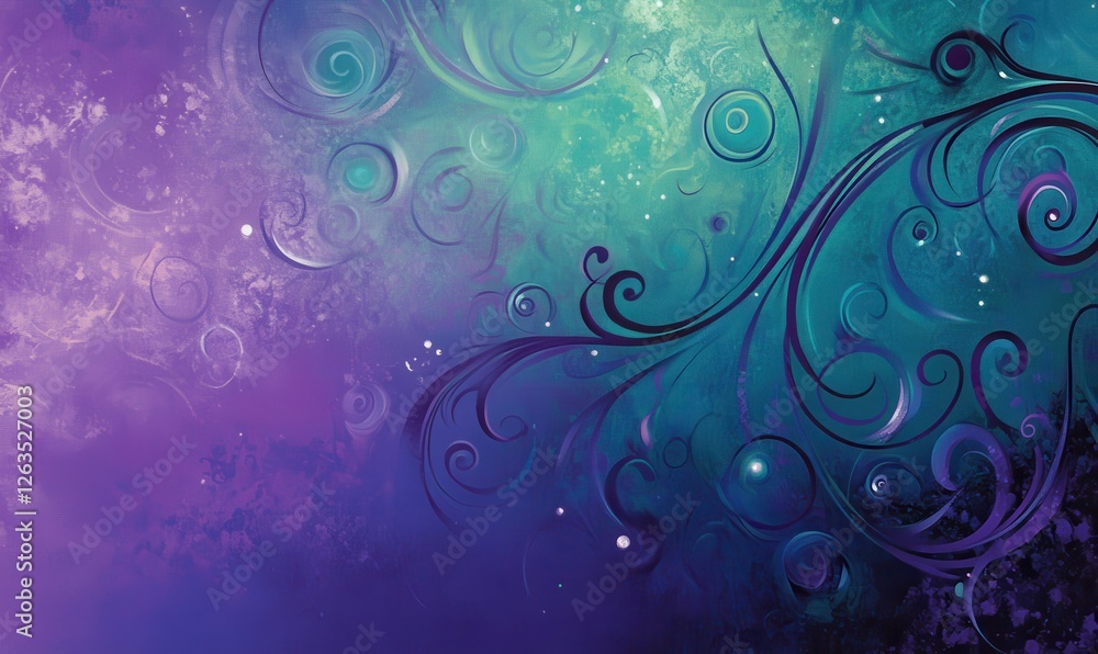 Abstract green swirls with glowing particles suspended in a purple and blue gradient, ethereal, abstract swirls, aura Abstract green swirls with glowing particles suspended in a purple and blue gradient, ethereal, abstract swirls, aura