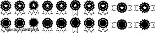 Set of certified medal icons set on transparent background. Medal, winner prize icon in flat linear style. Vector EPS 10