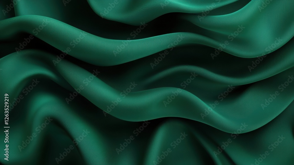 Smooth silk fabric folds in rich emerald green, elegant and luxurious texture with soft shadows, high definition Smooth silk fabric folds in rich emerald green, elegant and luxurious texture with soft shadows, high definition