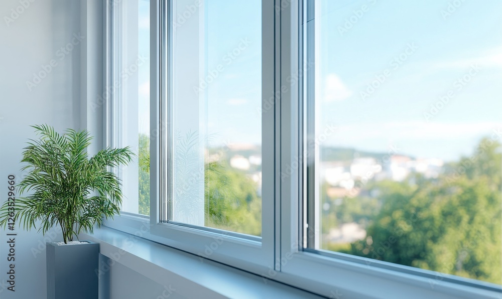 Aluminum profile system displaying the assembly of a double-glazed window.
