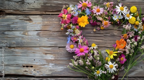 Floral arrangement of delicate heart-shaped flowers on a wooden background. The concept of love and nature. valentine's day.