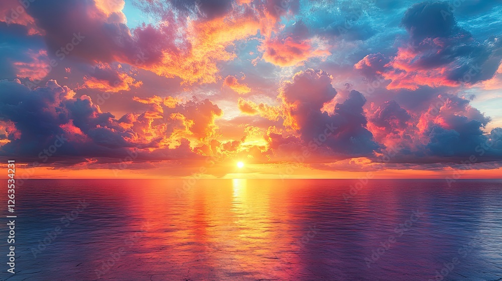 Obraz premium Dramatic sunset over calm ocean