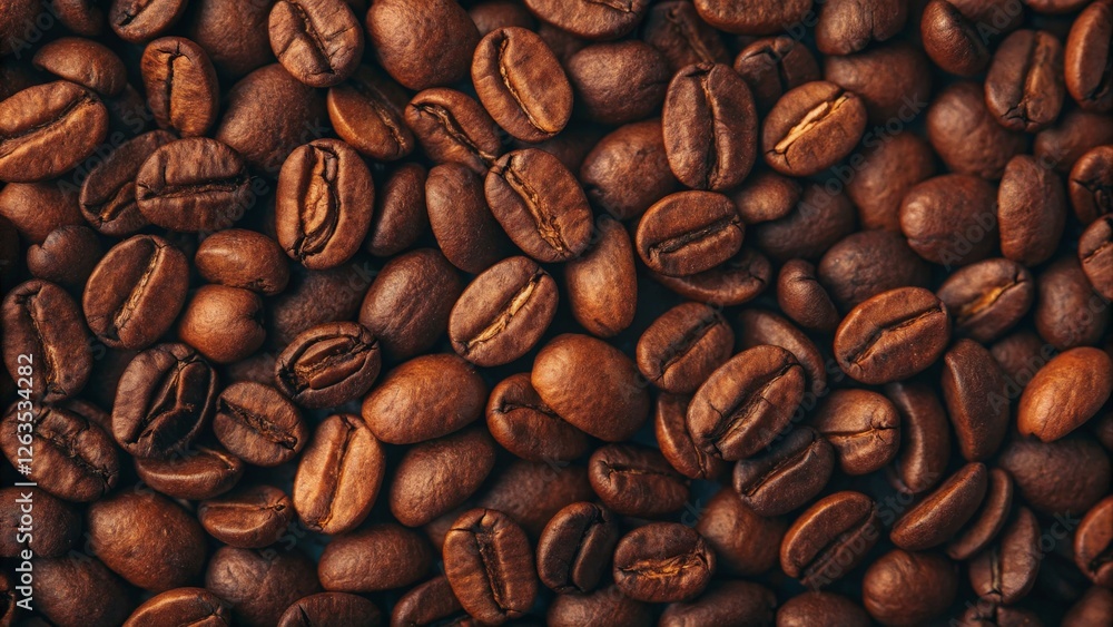 Obraz premium Close-Up of Roasted Coffee Beans in Warm Lighting
