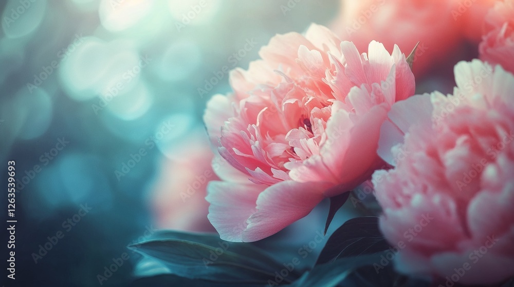 Beautiful pink peonies in soft focus against a dreamy bokeh background Beautiful pink peonies in soft focus against a dreamy bokeh background