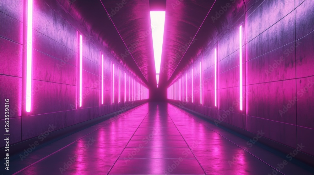 Neon Pink Futuristic Corridor: A Digital Art Rendering of a Sleek, Modern Tunnel Illuminated by Vibrant Pink Neon Lights Neon Pink Futuristic Corridor: A Digital Art Rendering of a Sleek, Modern Tunnel Illuminated by Vibrant Pink Neon Lights