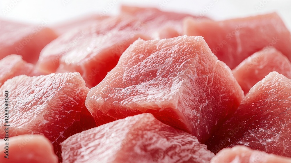 Close-up of diced, raw meat pieces with a fresh pink hue, symbolizing culinary preparation and wholesome nutrition. Ideal for food blogs, recipe sites, and butcher shops. Close-up of diced, raw meat pieces with a fresh pink hue, symbolizing culinary preparation and wholesome nutrition. Ideal for food blogs, recipe sites, and butcher shops.