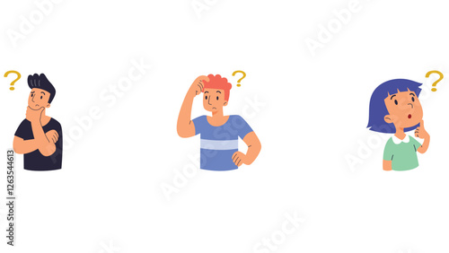 confused and challenged person with question mark on head, thinking person vector illustration