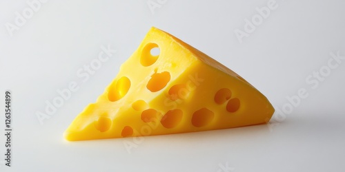 Golden-hued triangular cheese, dotted with intricate perforations and delicate central holes, boasts a textured edge. Its rich texture invites tactile exploration and culinary adventure photo