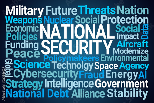 National Security Word Cloud on Blue Background