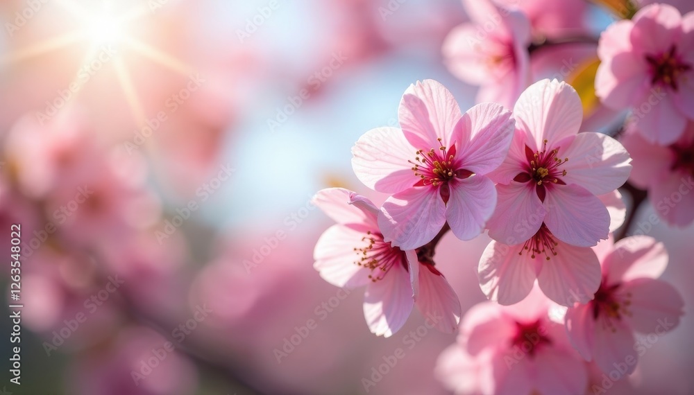 Pink cherry blossoms, shallow depth of field, vibrant spring scene, light, outdoor Pink cherry blossoms, shallow depth of field, vibrant spring scene, light, outdoor