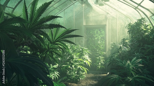 Lush cannabis plants thriving in a greenhouse.