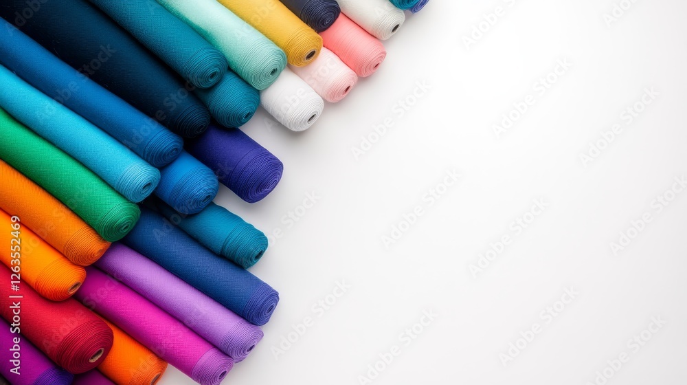 Fototapeta premium Colorful Fabric Rolls Arranged Beautifully for Crafting Projects