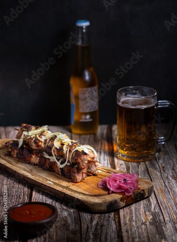 Juicy grilled meat skewers with a smoky, charred crust