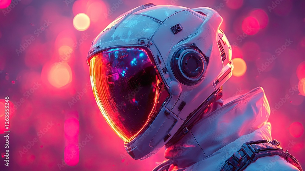 Futuristic astronaut helmet in vibrant lighting Futuristic astronaut helmet in vibrant lighting