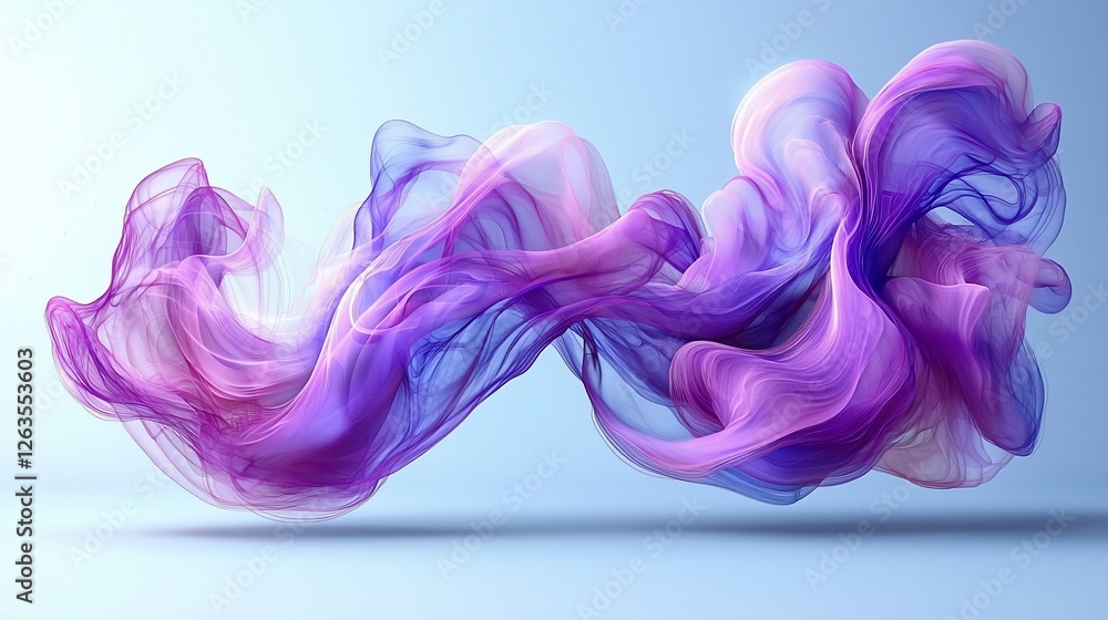 Flowing purple and blue fabric, studio shot, light background, design element Flowing purple and blue fabric, studio shot, light background, design element