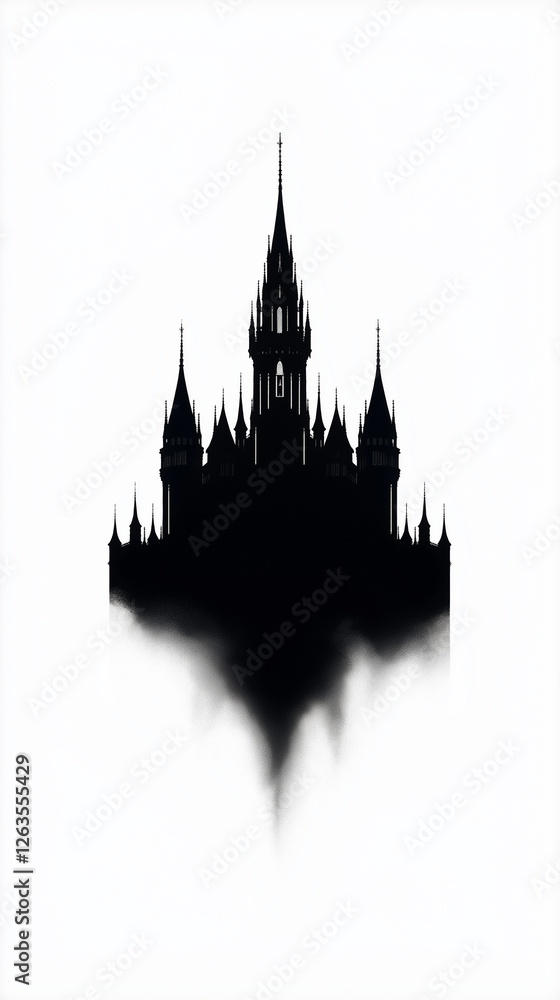 Schwarzes Schloss silhouettiert vor weißem Hintergrund
Schwarzes Schloss silhouettiert vor weißem Hintergrund
