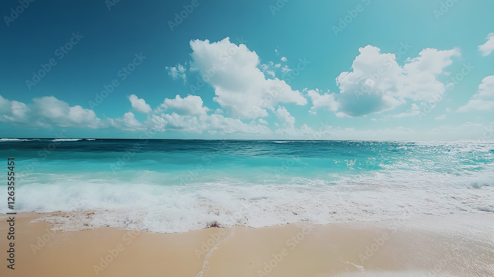 Obraz premium A serene beach scene with clear blue skies and turquoise waters, 