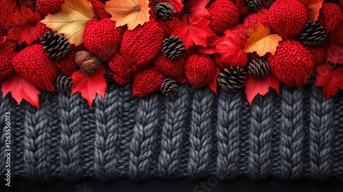 Autumn leaves, knitted wool, cozy, fall, decor,  background,  seasonal,  design photo