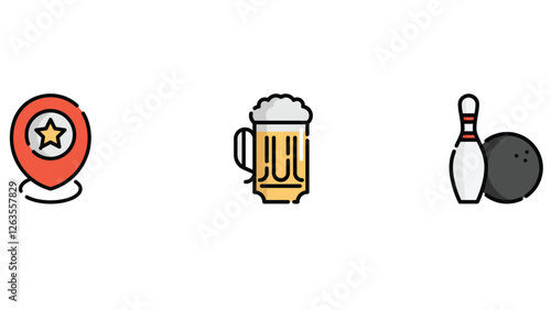 Hotel rooms and facilities vector art outline colored