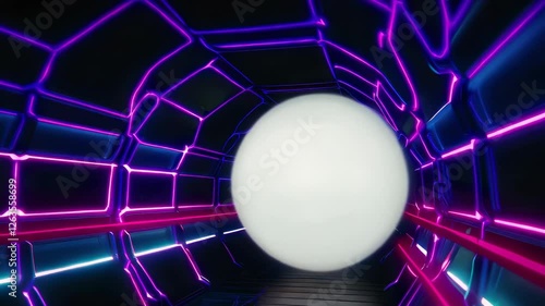 Neon Tunnel with White Sphere