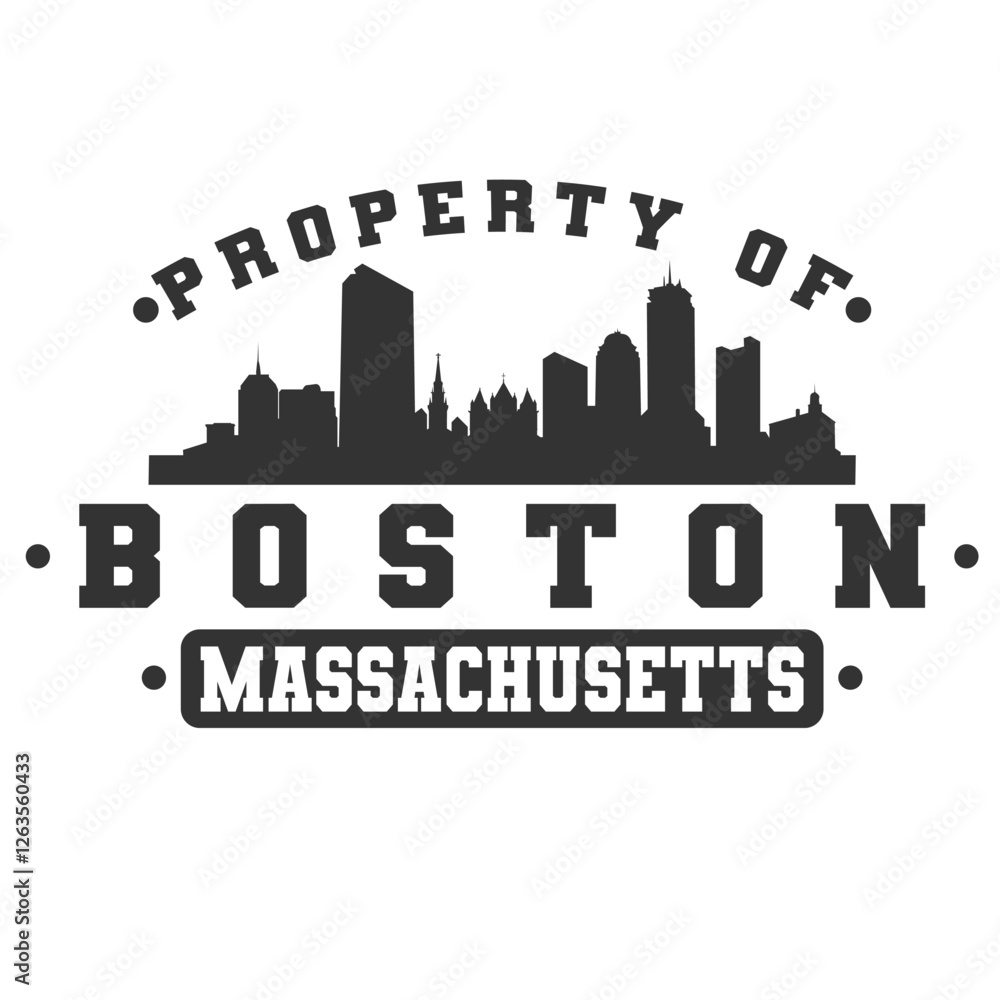 Fototapeta premium Boston, MA, USA City Varsity Skyline. A Logotype Sports College and University Style. Illustration Design Vector Emblem.