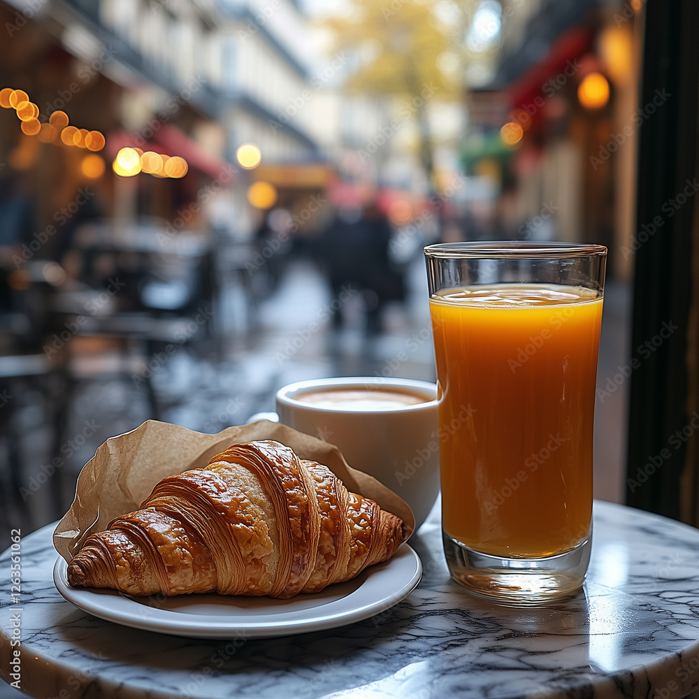 breakfast with croissant, coffee and juice breakfast with croissant, coffee and juice