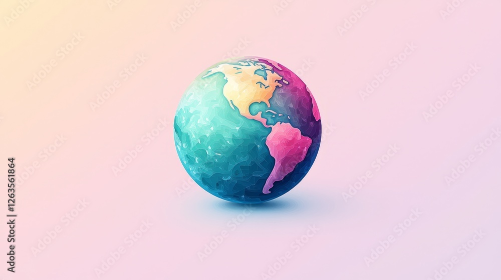 A simple and sleek logo for a travel agency, with an abstract globe icon in soft pastel colors, featuring light blue, pink, and green tones A simple and sleek logo for a travel agency, with an abstract globe icon in soft pastel colors, featuring light blue, pink, and green tones