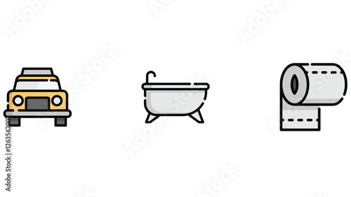 Hotel rooms and facilities vector art outline colored