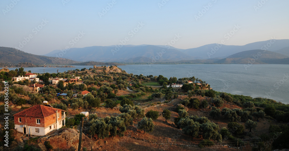 Fototapeta premium A sunset view from Kapikiri Village and Bafa Lake in Mugla, Turkey