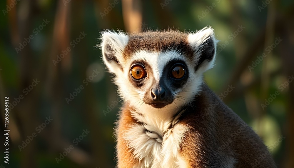 Obraz premium Female Lemur with Detailed Fur and Intense Expression in Jungle Setting