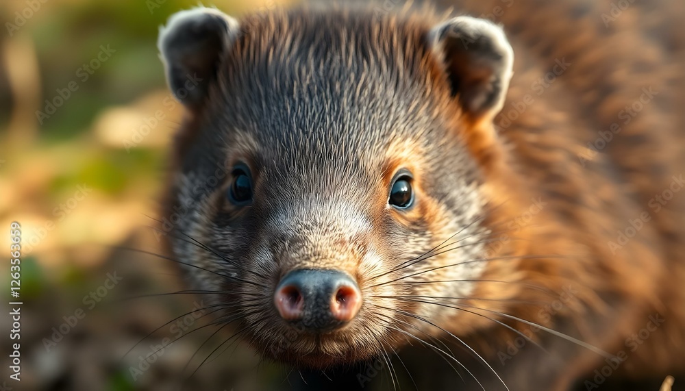 Fototapeta premium Female wombat with round face and dense fur, captured in soft natural lighting