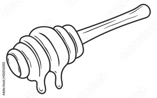 black and white spindle spoon with honey without background