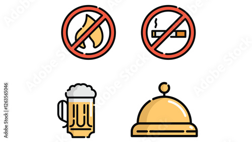 Hotel rooms and facilities vector art outline colored