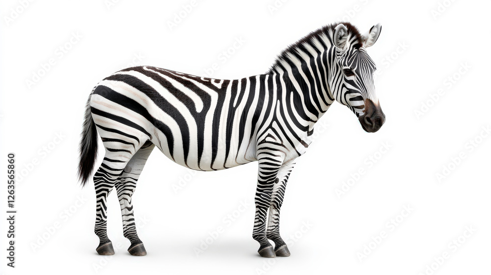 Fototapeta premium Realistic and Detailed Illustration of a Majestic Zebra Standing Against a Clean White Background for Wildlife and Nature Concepts