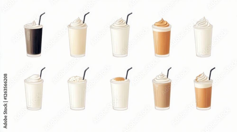Various iced coffee drinks illustrations Various iced coffee drinks illustrations
