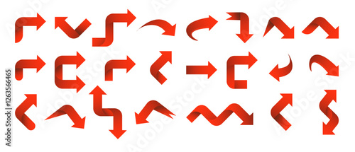 Set red arrow 3D icons pointing up down left right. Vector