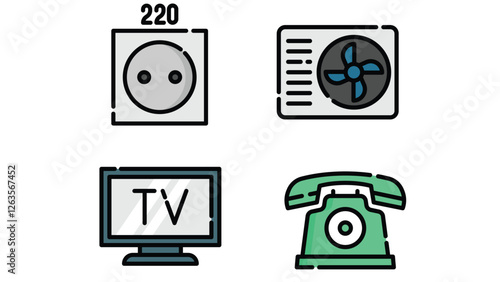 Hotel rooms and facilities vector art outline colored