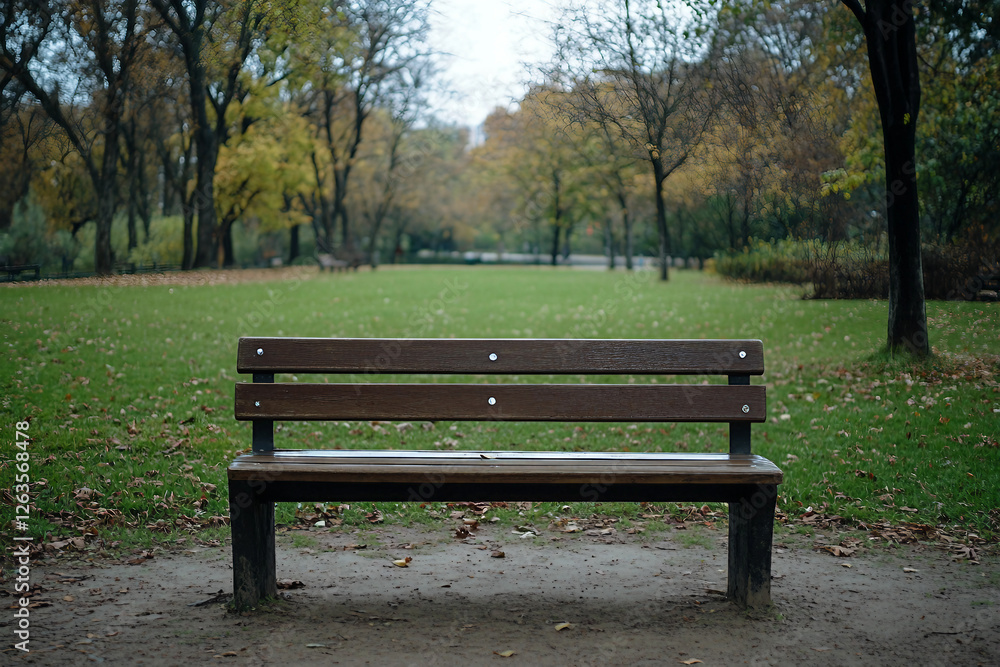 Serene generative ai depiction of an empty park bench surrounded by lush greenery, tranquil nature and solitude Serene generative ai depiction of an empty park bench surrounded by lush greenery, tranquil nature and solitude