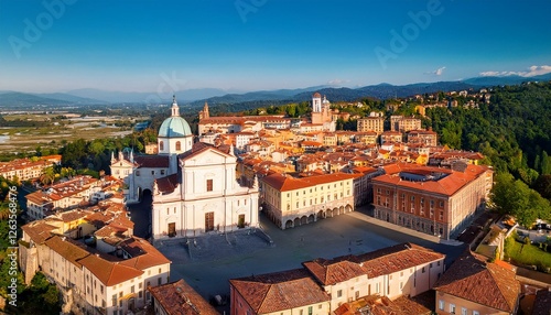 aerial view of old town of gorizia italy at sunny summer day victory square piazza della vittoria and st ignatius church chiesa di sant ignazio