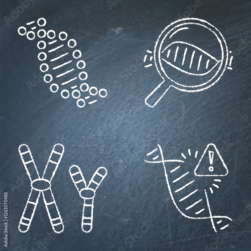 DNA and genes chalkboard icon set
