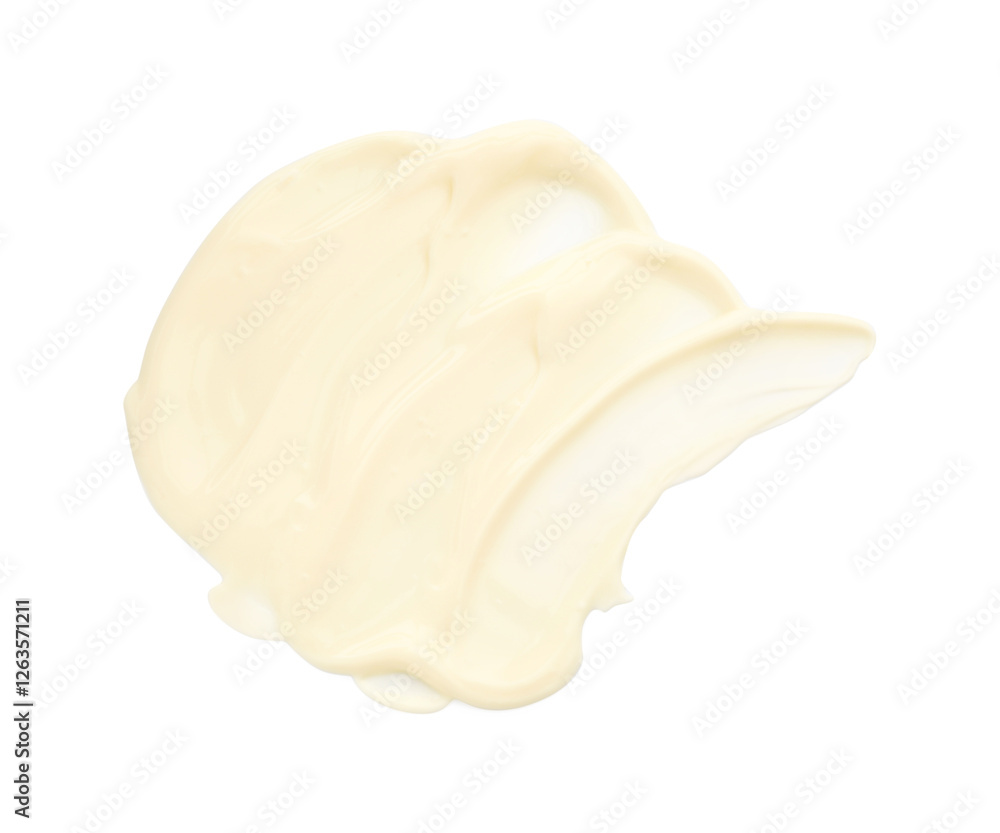 Sample of delicious mayonnaise isolated on white, top view