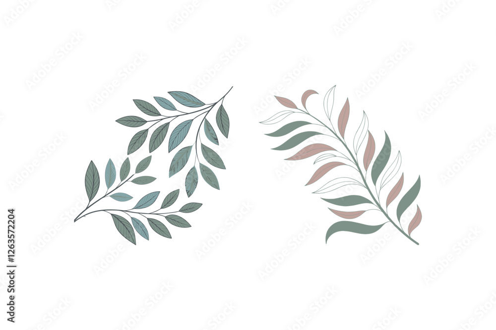 set of green leaves set of green leaves