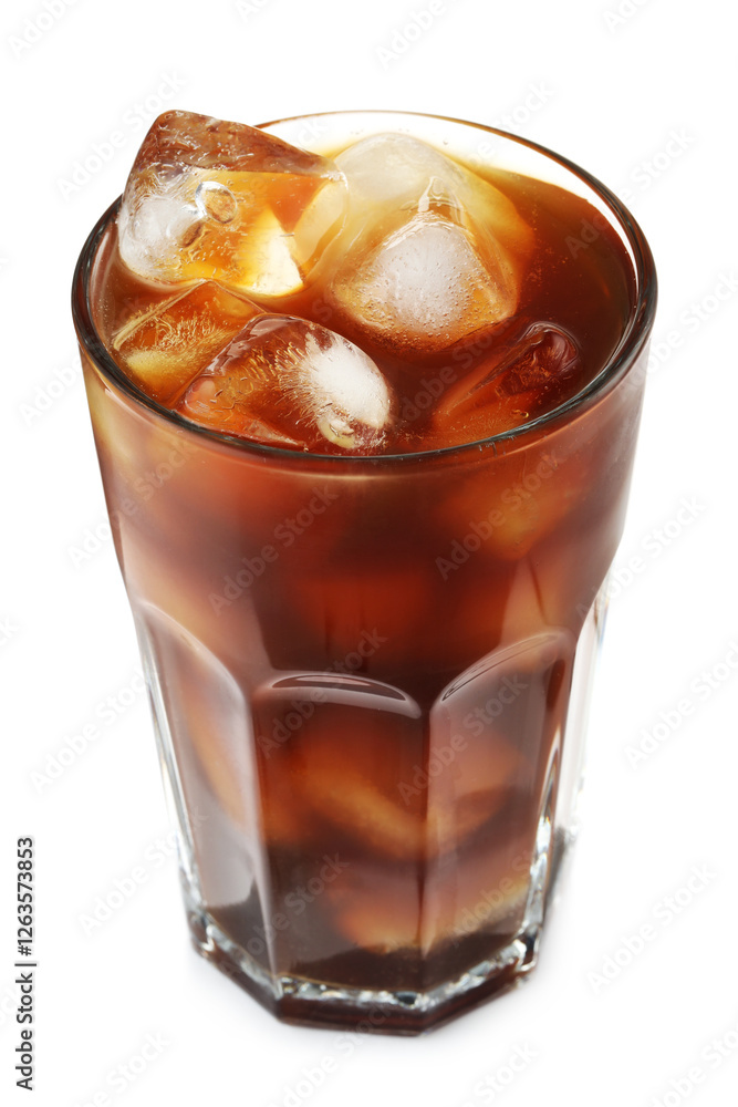 Refreshing iced coffee in glass isolated on white Refreshing iced coffee in glass isolated on white