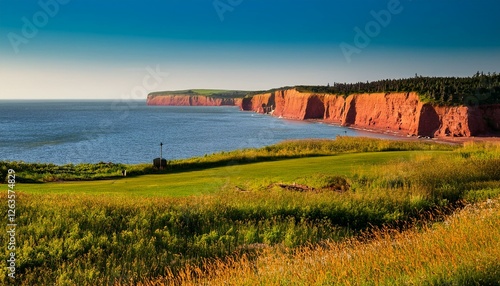 the pastoral landscape and rugged cliffs of western prince edward island canada