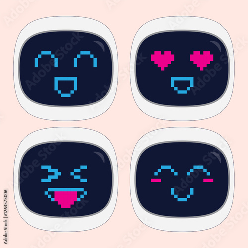Set of Robot Face Emojis with Various Expressions for Digital Communication
